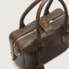 Bolso Vita en piel marrón vintage con detalles dorados