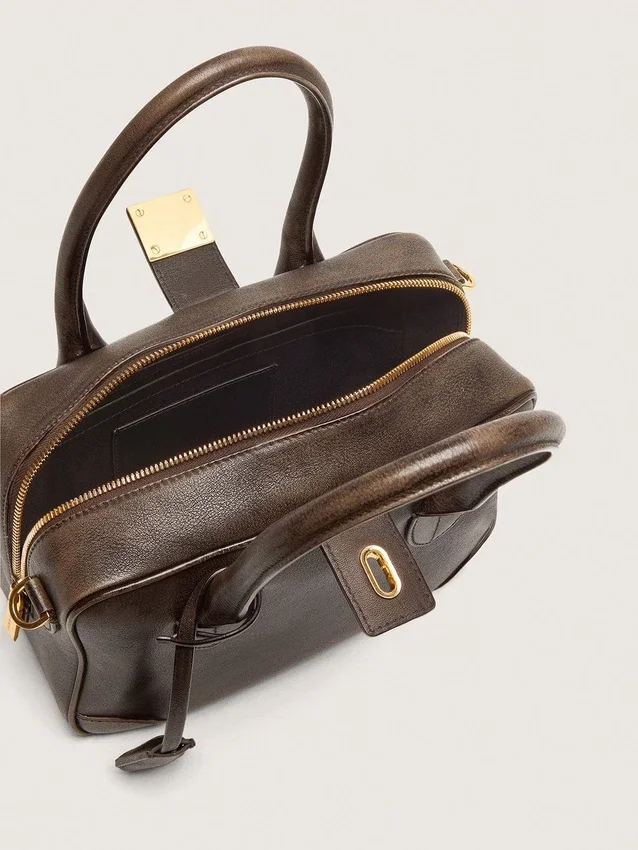 Bolso Vita en piel marrón vintage con detalles dorados