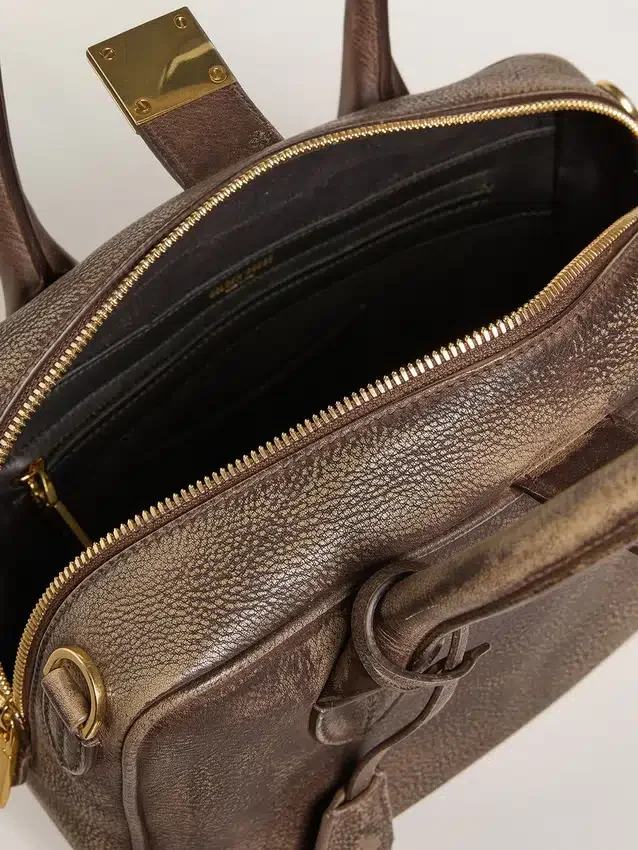 Bolso Vita en piel marrón vintage con detalles dorados