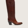 Botas altas Wish Star para mujer en piel marrón con bordados florales