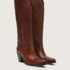 Botas altas Wish Star para mujer en piel marrón con bordados florales
