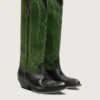 Botas altas Wish Star para mujer en piel negra con caña de piel verde y bordados blancos