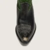 Botas altas Wish Star para mujer en piel negra con caña de piel verde y bordados blancos