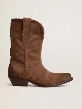 Botas bajas de mujer en ante lavado marrón oscuro