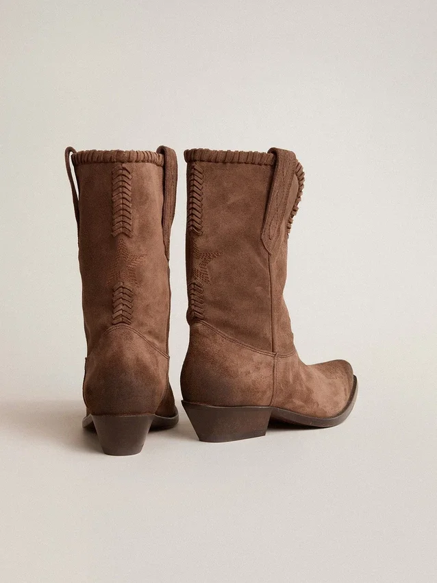 Botas bajas de mujer en ante lavado marrón oscuro