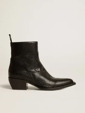 Botas bajas Debbie en piel negra con estampado de serpiente