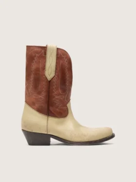 Botas bajas Wish Star para mujer en piel beige y marrón con bordados