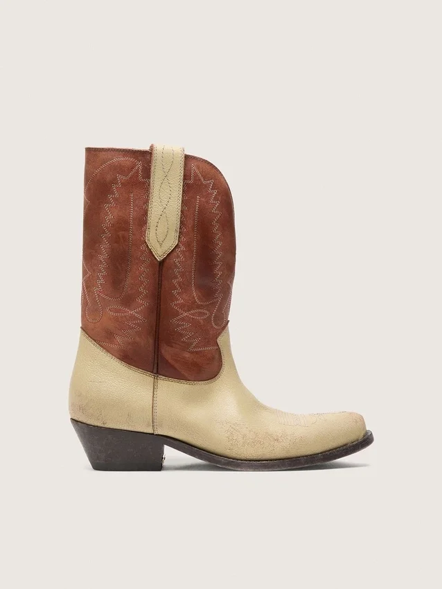 Botas bajas Wish Star para mujer en piel beige y marrón con bordados
