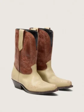 Botas bajas Wish Star para mujer en piel beige y marrón con bordados