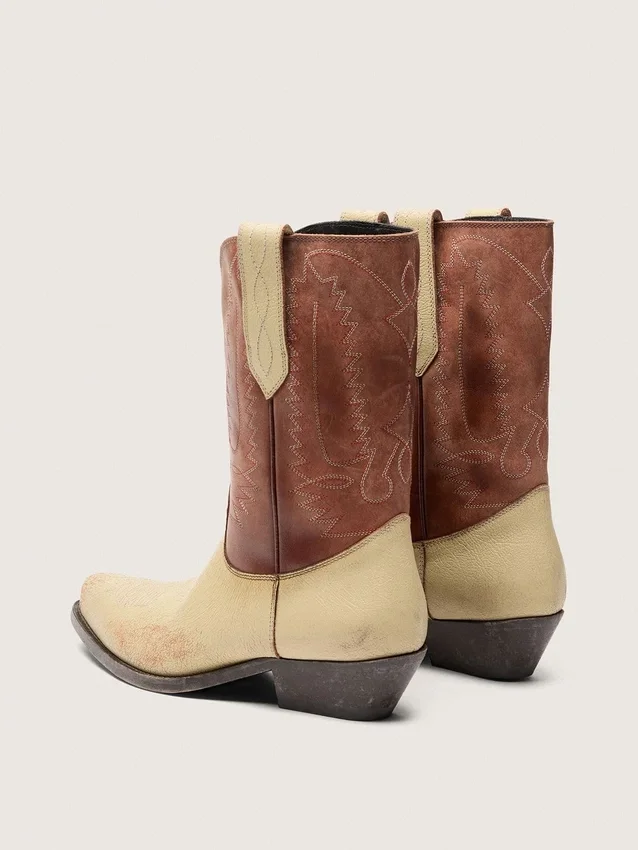 Botas bajas Wish Star para mujer en piel beige y marrón con bordados