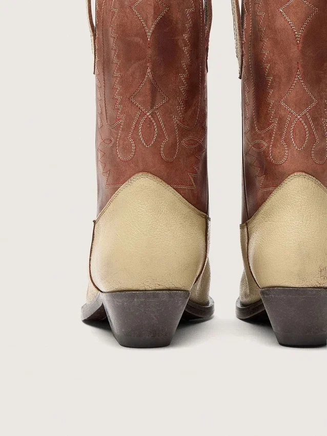 Botas bajas Wish Star para mujer en piel beige y marrón con bordados