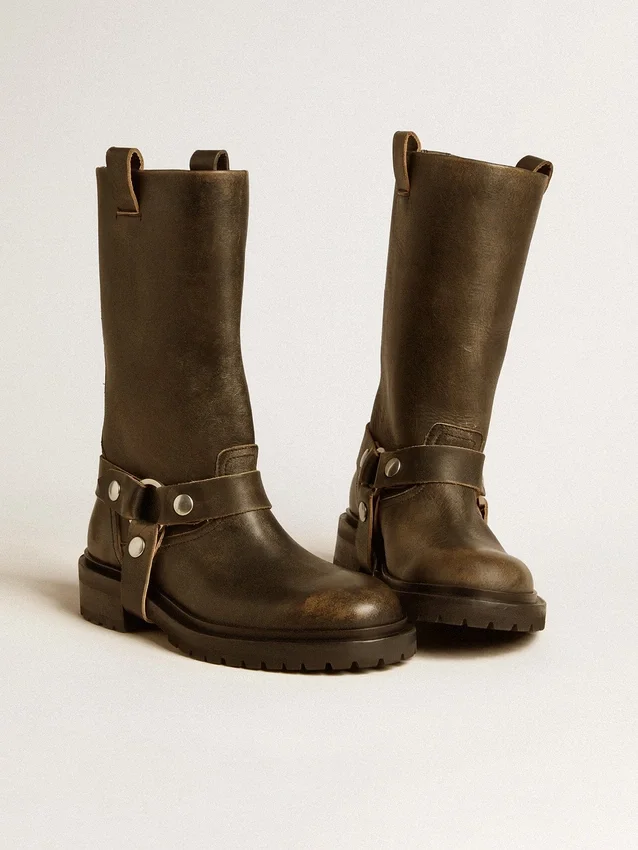 Botas Kurt de piel negra con hebilla plateada