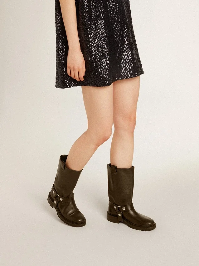 Botas Kurt de piel negra con hebilla plateada