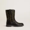 Botas Wish Junior de piel negra con estrella bordada en amarillo