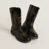 Botas Wish Junior de piel negra con estrella bordada en amarillo