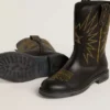 Botas Wish Junior de piel negra con estrella bordada en amarillo