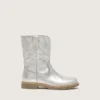 Botas Wish para niños en piel metalizada plateada con bordado de estrellas