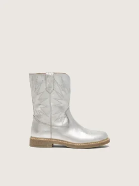 Botas Wish para niños en piel metalizada plateada con bordado de estrellas
