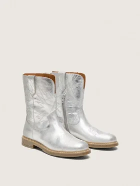 Botas Wish para niños en piel metalizada plateada con bordado de estrellas