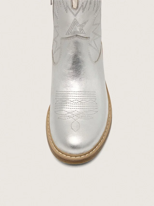 Botas Wish para niños en piel metalizada plateada con bordado de estrellas