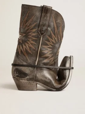 Botas Wish Star bajas para mujer en piel negra con estrella plateada