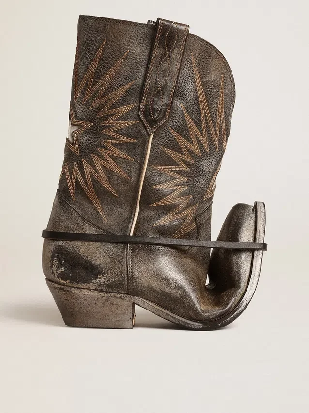 Botas Wish Star bajas para mujer en piel negra con estrella plateada