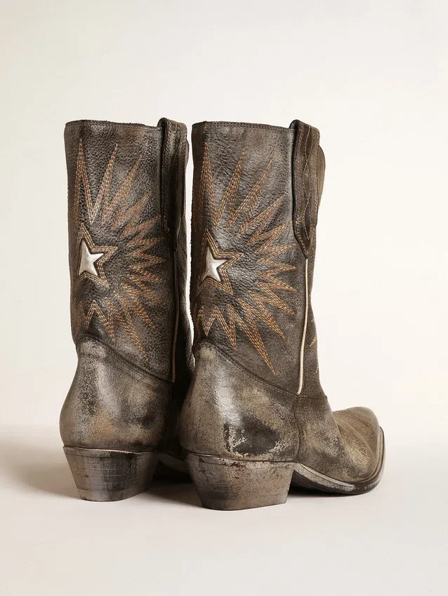 Botas Wish Star bajas para mujer en piel negra con estrella plateada