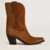 Botas Wish Star de caña baja en ante color coñac con estrella bordada tono sobre tono
