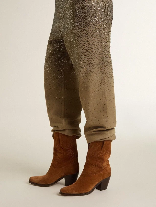 Botas Wish Star de caña baja en ante color coñac con estrella bordada tono sobre tono