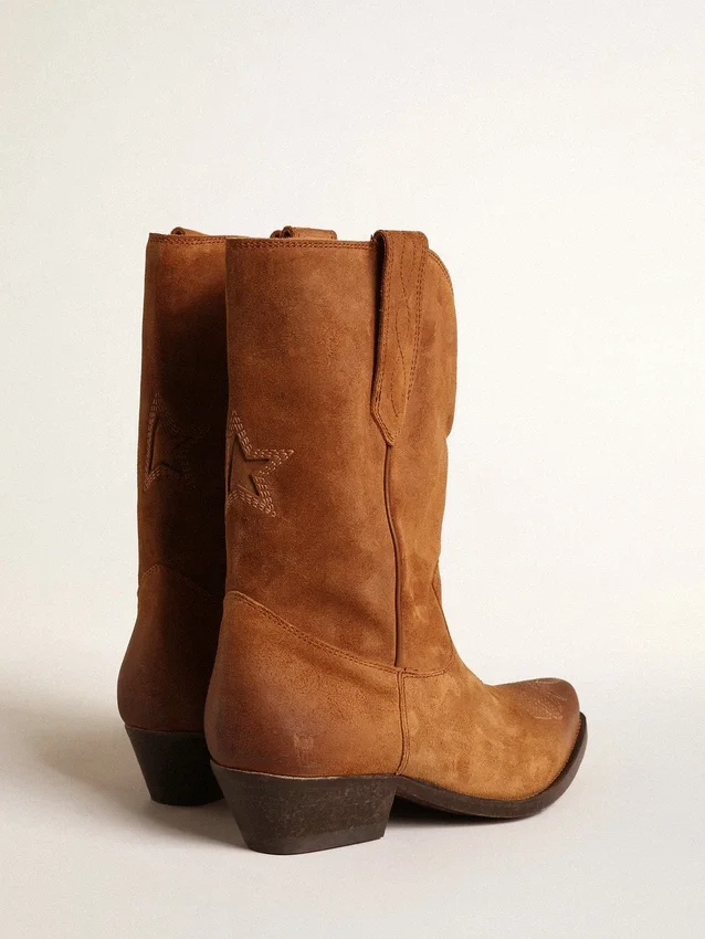 Botas Wish Star de caña baja en ante color coñac con estrella incrustada
