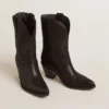 Botas Wish Star de caña baja en piel negra con estrella incrustada tono sobre tono
