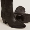Botas Wish Star de caña baja en piel negra con estrella incrustada tono sobre tono