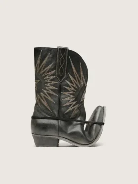 Botas Wish Star de caña baja para hombre en piel negra con estrella plateada