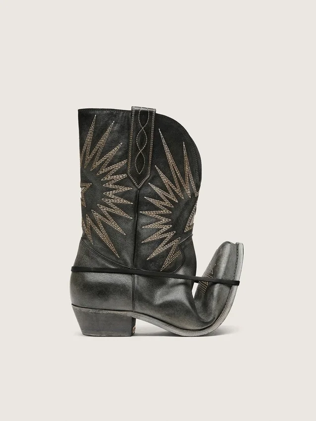 Botas Wish Star de caña baja para hombre en piel negra con estrella plateada