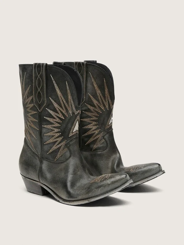 Botas Wish Star de caña baja para hombre en piel negra con estrella plateada