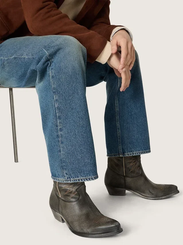 Botas Wish Star de caña baja para hombre en piel negra con estrella plateada