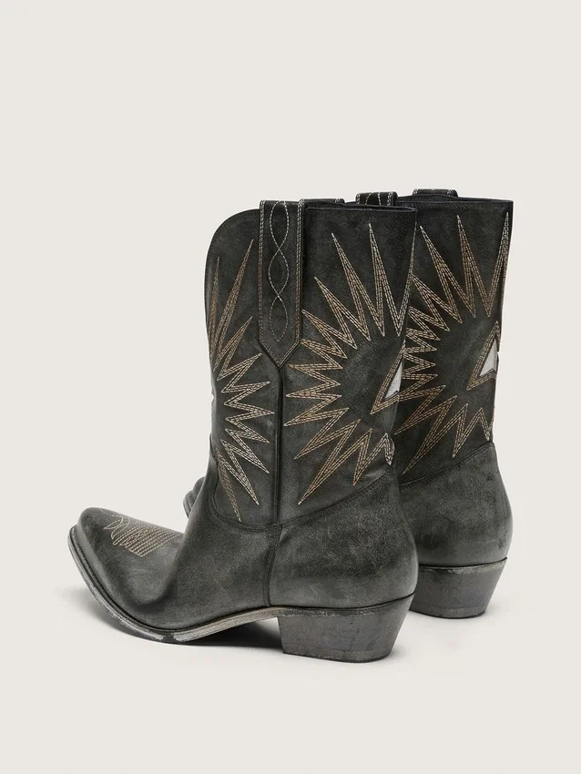 Botas Wish Star de caña baja para hombre en piel negra con estrella plateada