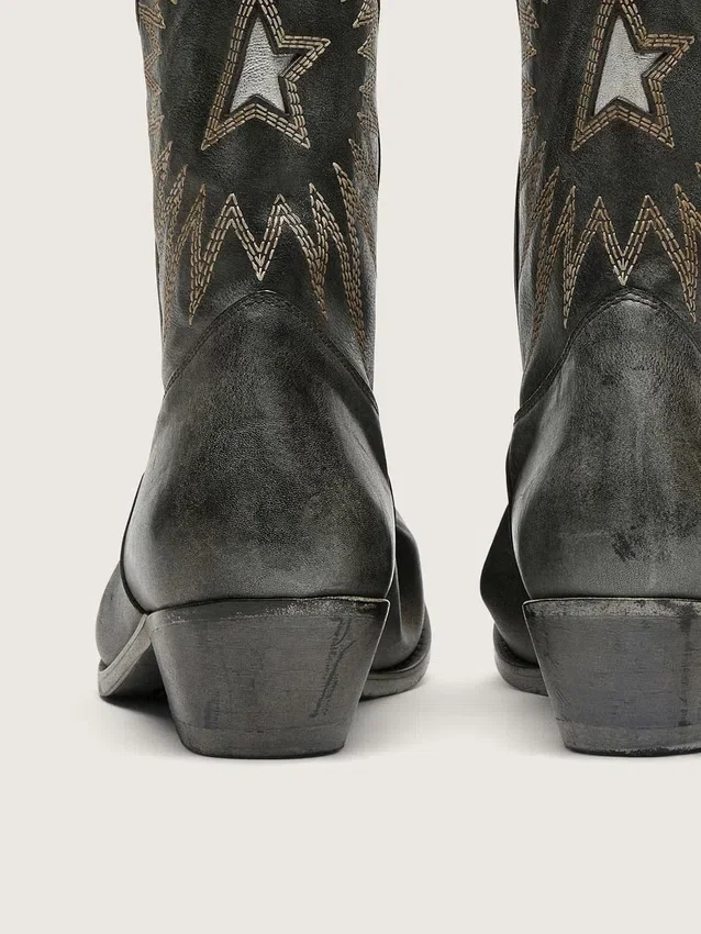 Botas Wish Star de caña baja para hombre en piel negra con estrella plateada