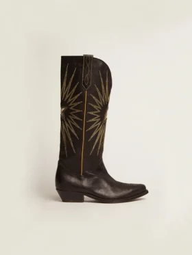 Botas Wish Star de piel negra con estrella incrustada de piel laminada en platino