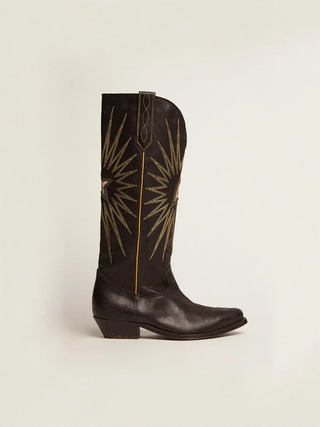 Botas Wish Star de piel negra con estrella incrustada de piel laminada en platino