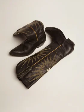 Botas Wish Star de piel negra con estrella incrustada de piel laminada en platino