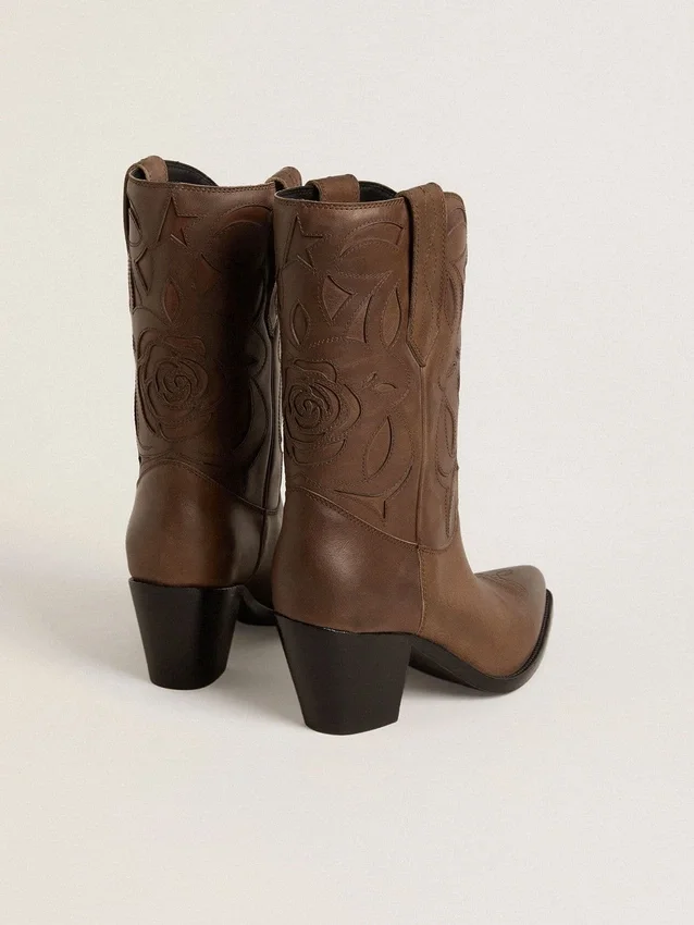 Botas Wish Star en piel gris paloma con detalles de incrustaciones tono sobre tono
