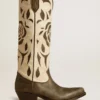 Botas Wish Star en piel negra y blanca con incrustaciones de rosas y estrellas