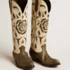 Botas Wish Star en piel negra y blanca con incrustaciones de rosas y estrellas