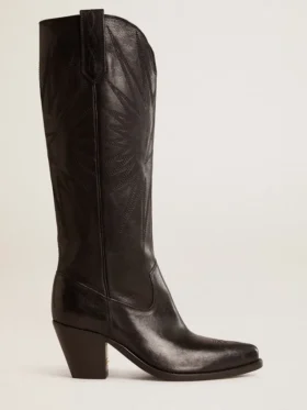 Botas Wish Star para mujer en piel negra con estrella bordada