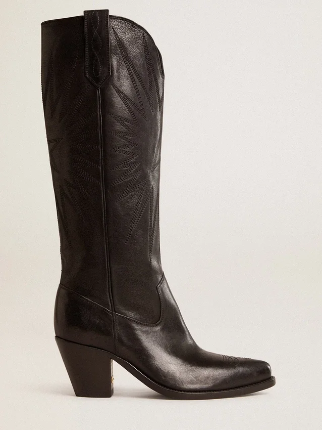 Botas Wish Star para mujer en piel negra con estrella bordada