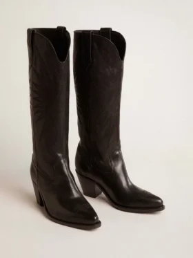 Botas Wish Star para mujer en piel negra con estrella bordada