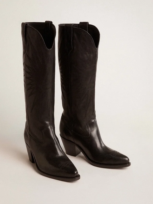Botas Wish Star para mujer en piel negra con estrella bordada