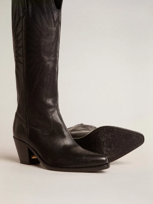Botas Wish Star para mujer en piel negra con estrella bordada