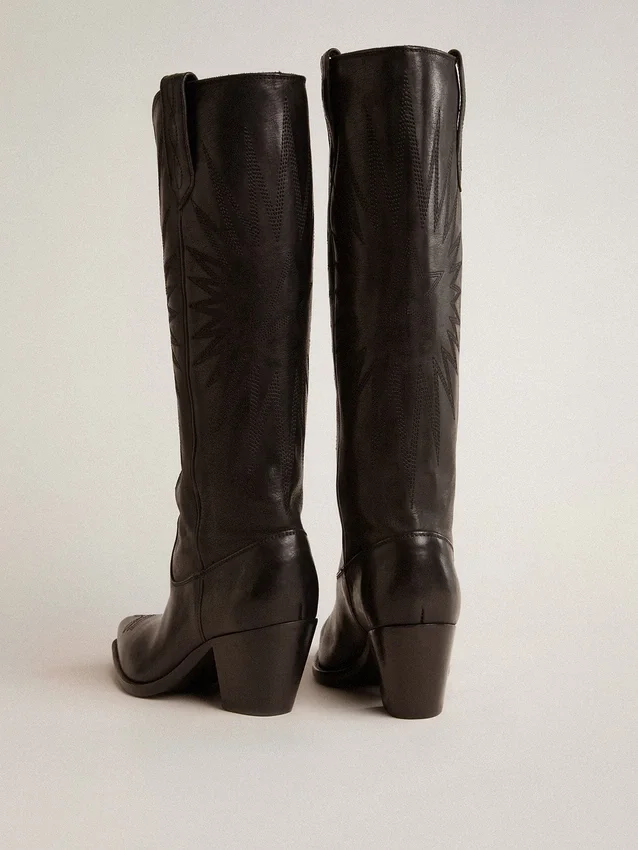 Botas Wish Star para mujer en piel negra con estrella bordada